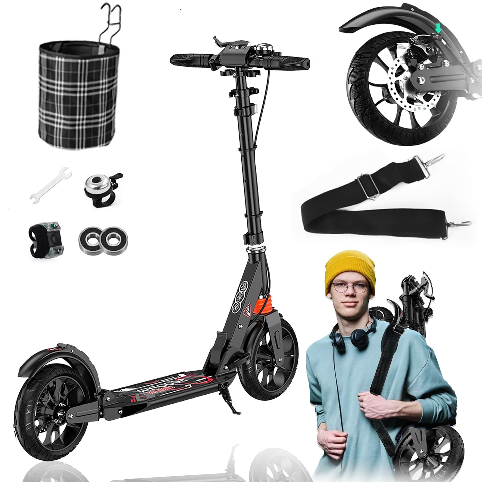 Cityroller Tretroller Für Erwachsene & Kinder – 150 Kg Tragkraft, Klappbar & Höhenverstellbar | 200 Mm Räder, Stoßdämpfer, Scheibenbremse | Inkl. Tragegurt & Werkzeug Cityroller Tretroller Für Erwachsene & Kinder – 150 Kg Tragkraft, Klappbar & Höhenverstellbar | 200 Mm Räder, Stoßdämpfer, Scheibenbremse | Inkl. Tragegurt & Werkzeug