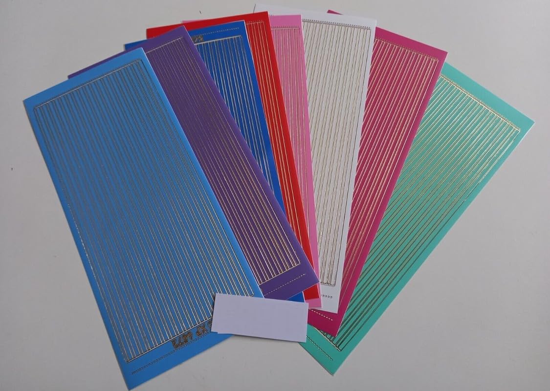 TRTO 1Pcs Red Straight Border 1mm & 2mm Thin Gold Edge Peel Off Stickers Card Making Easy to Use and Useful for Decorations