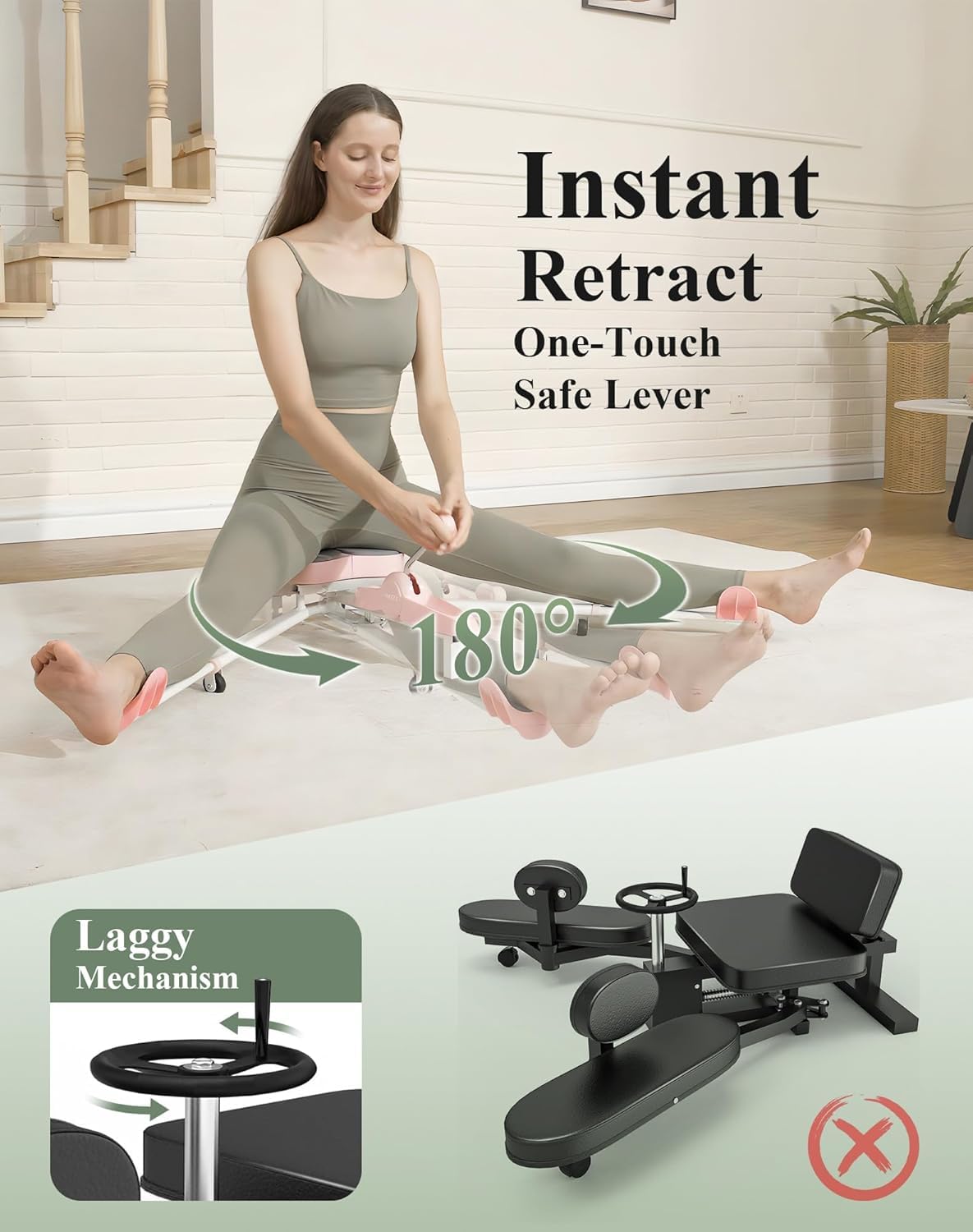 Beinstrecker Split, 0-180° Split Stretching, Tragfähigkeit 200 kg, Beinspreizstange für Fitness, Tanz, Yoga