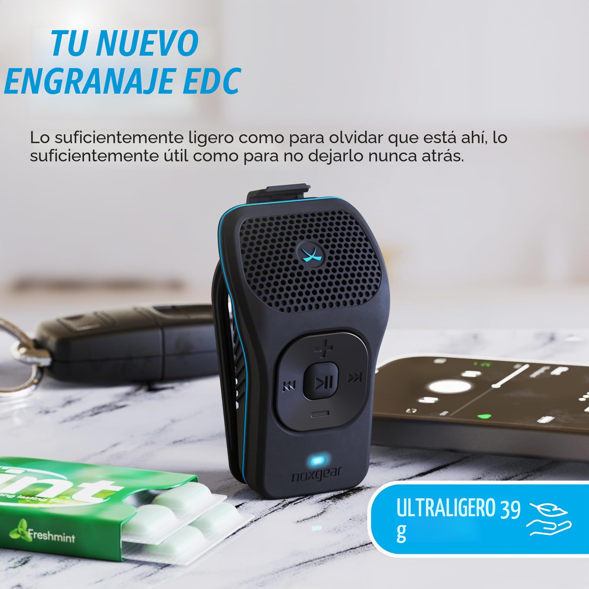 noxgear - Altavoz Bluetooth portátil de 39 g, Mini Clip magnético, Impermeable hasta 15 Horas de reproducción | Bluetooth Clip, Altavoz portátil con micrófono, Alcance de 30,5 m
