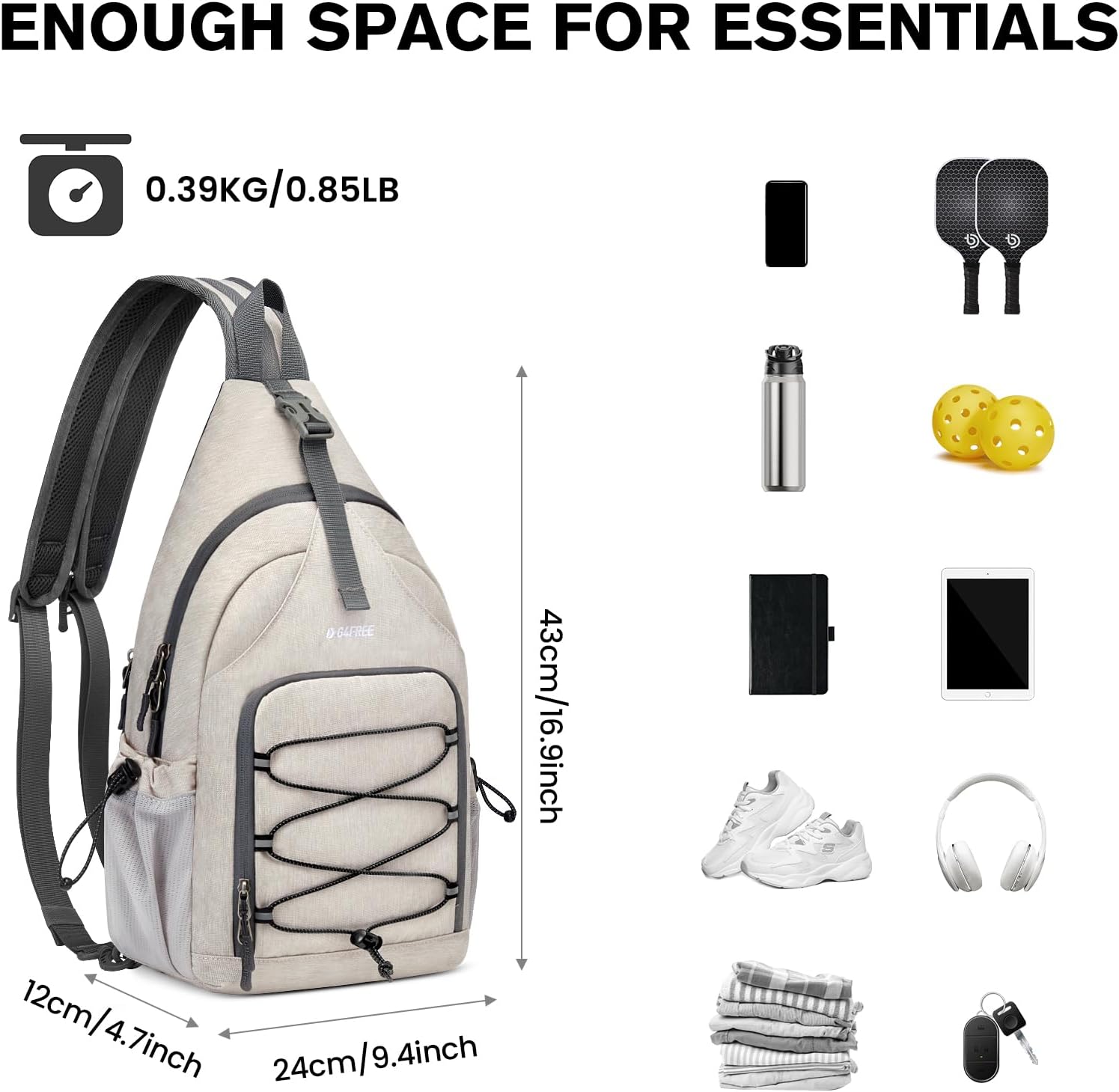 G4Free Pickleball Backpack, Men's & Women's Adjustable Crossbody Sling Bag, Lightweight Paddle Bag - Image 6