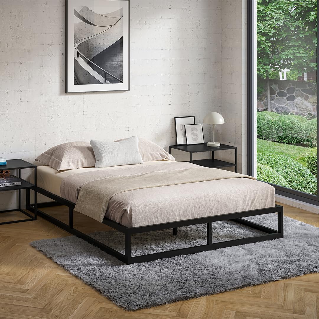 skølm Bragi Metallbett 140x200 cm – Bett aus Metall mit Lattenrost – stabiles Metall Bettgestell Schwarz – Bettrahmen geeignet als Doppelbett – Doppelbettgestell 25 cm hoch – Gästebett mit Stauraum