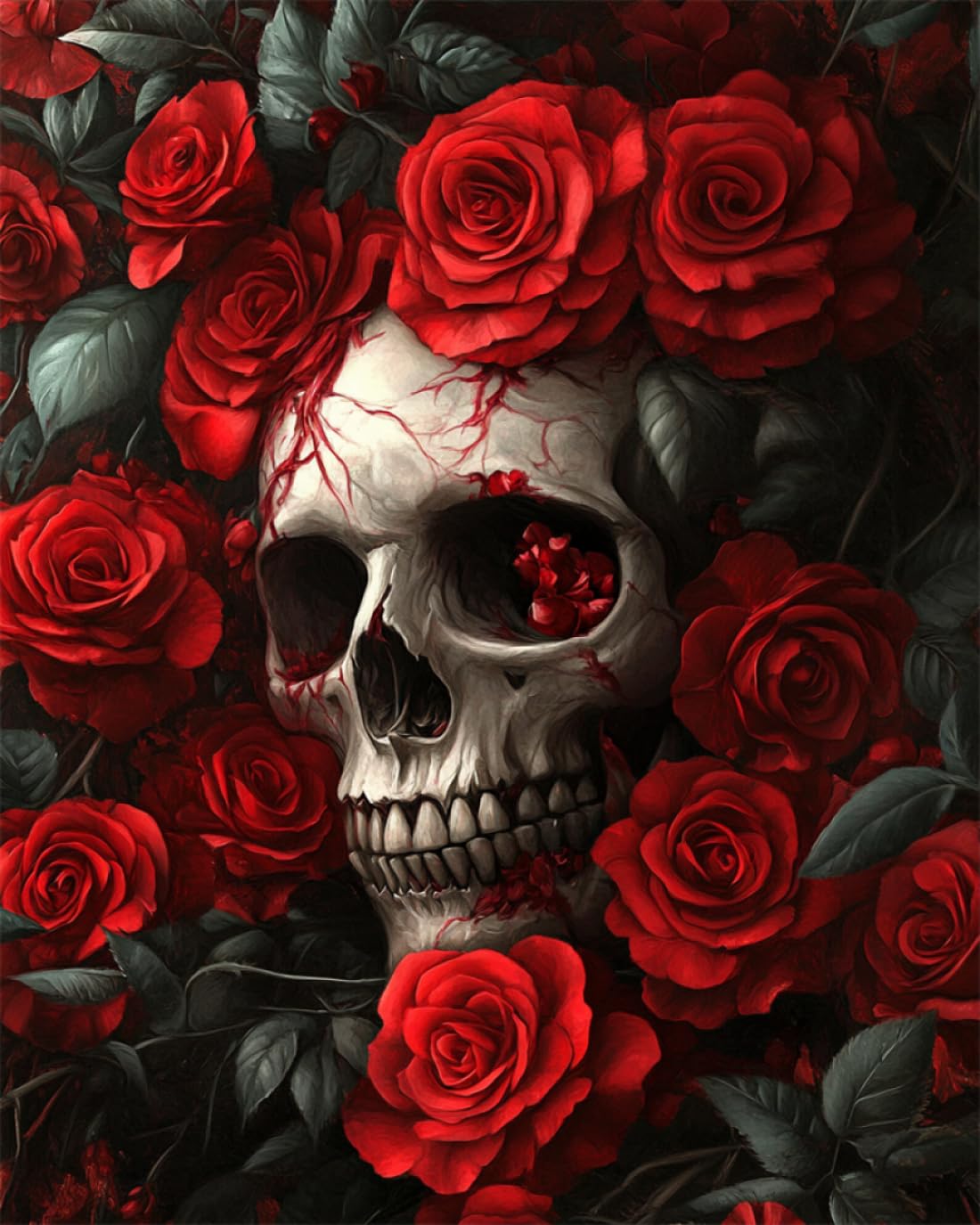 RKFLGEW Kits De Bordado De Cuentas Diy Calavera De Fantasía Y Flores Patrón De Bordados Con Cuentas，Kit De Bordado Con Cuentass，Juego De Perla Para Colgar En La Pared En 3D 40x50cm