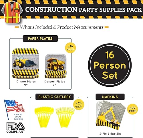 Miniatura 2 de Construcción Estándar paquetes de fiesta de fiesta 65 piezas para 16huéspedes decoraciones de fiesta de construcción construcción cumpleaños
