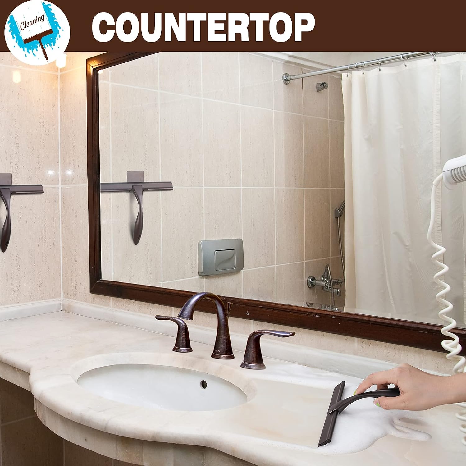 Bronze Stainless Steel 10-Inch Shower Squeegee with Hook