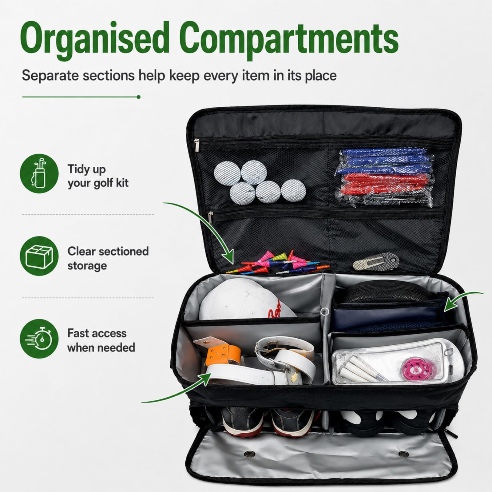 Hixingo Borsa Porta Scarpe da Golf Impermeabile e Traspirante, Sacca Porta Scarpe Sportive per Uomo e Donna, Custodia da Viaggio per Calzature da Golf (Grigio scuro,46x24x36cm)