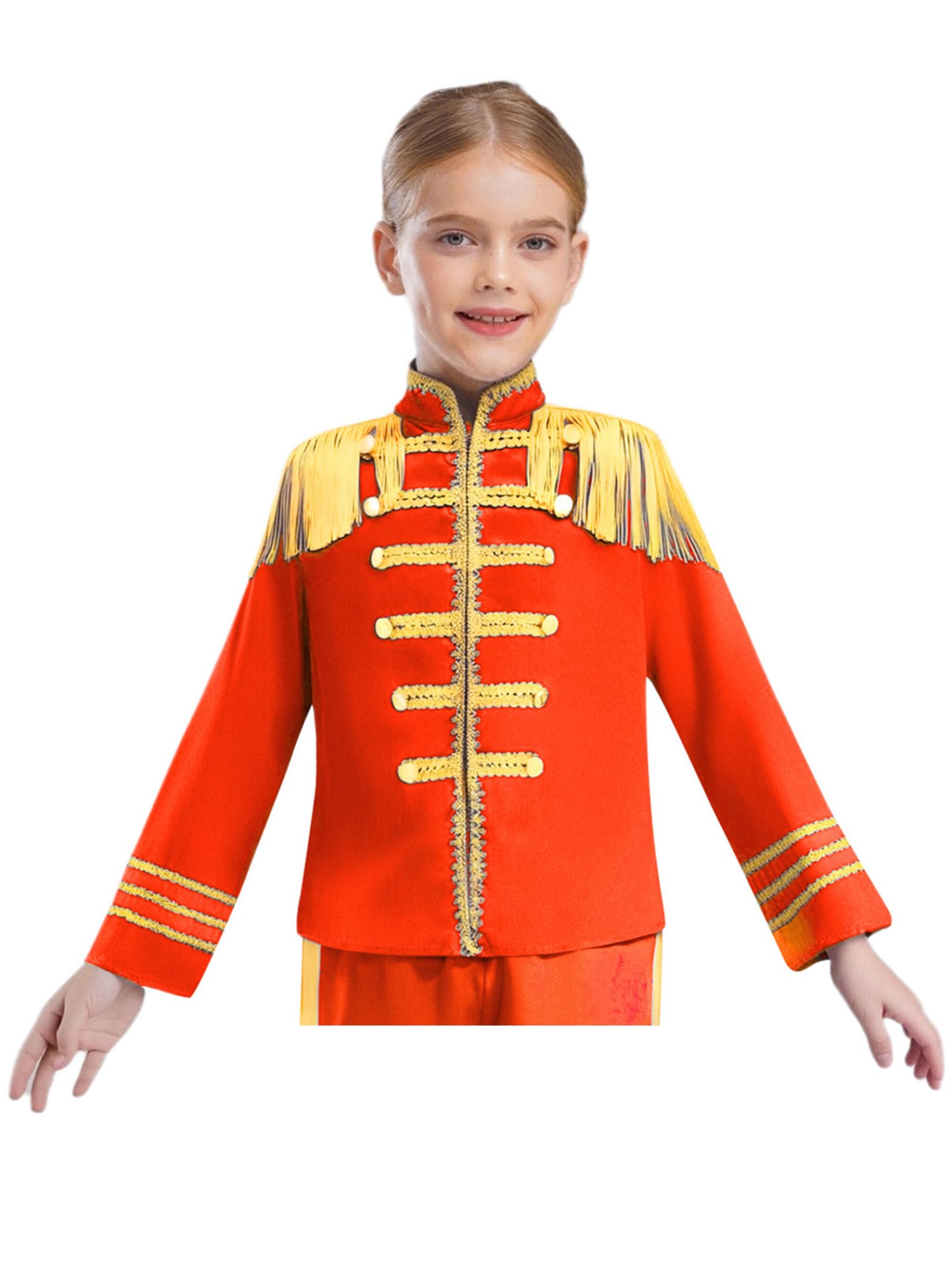 Raenseen Kids Girls Boys Long Sleeve Military Drummer Parade Jacket Hippie Music Star 1960s Uniform SGT Sergeant Pepper Coat Red 11-12 Years
