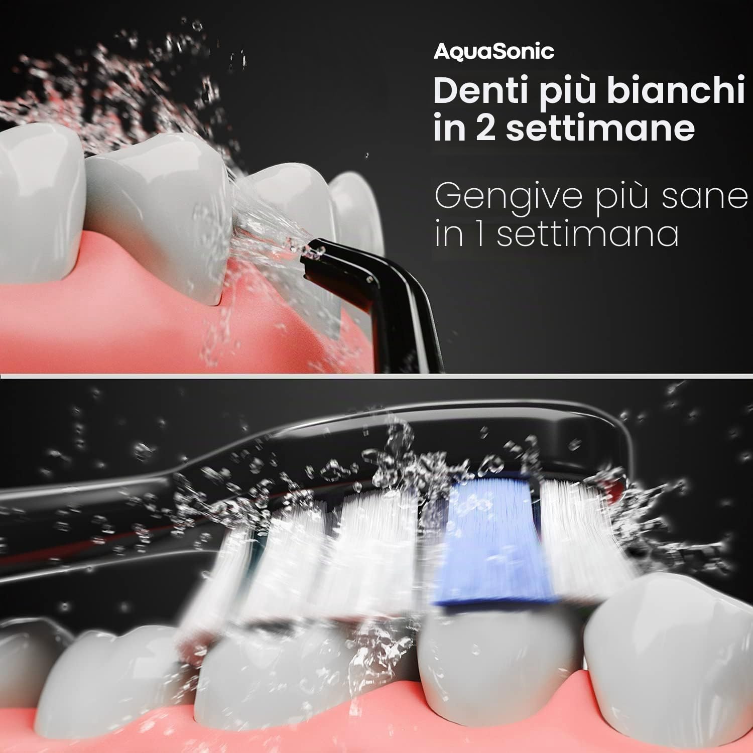 Aquasonic Home Dental Center PRO - Spazzolatura e filo interdentale reso facile - Spazzola e filo interdentale - Spazzolino elettrico e filo interdentale - Denti più bianchi e gengive più sane - Black