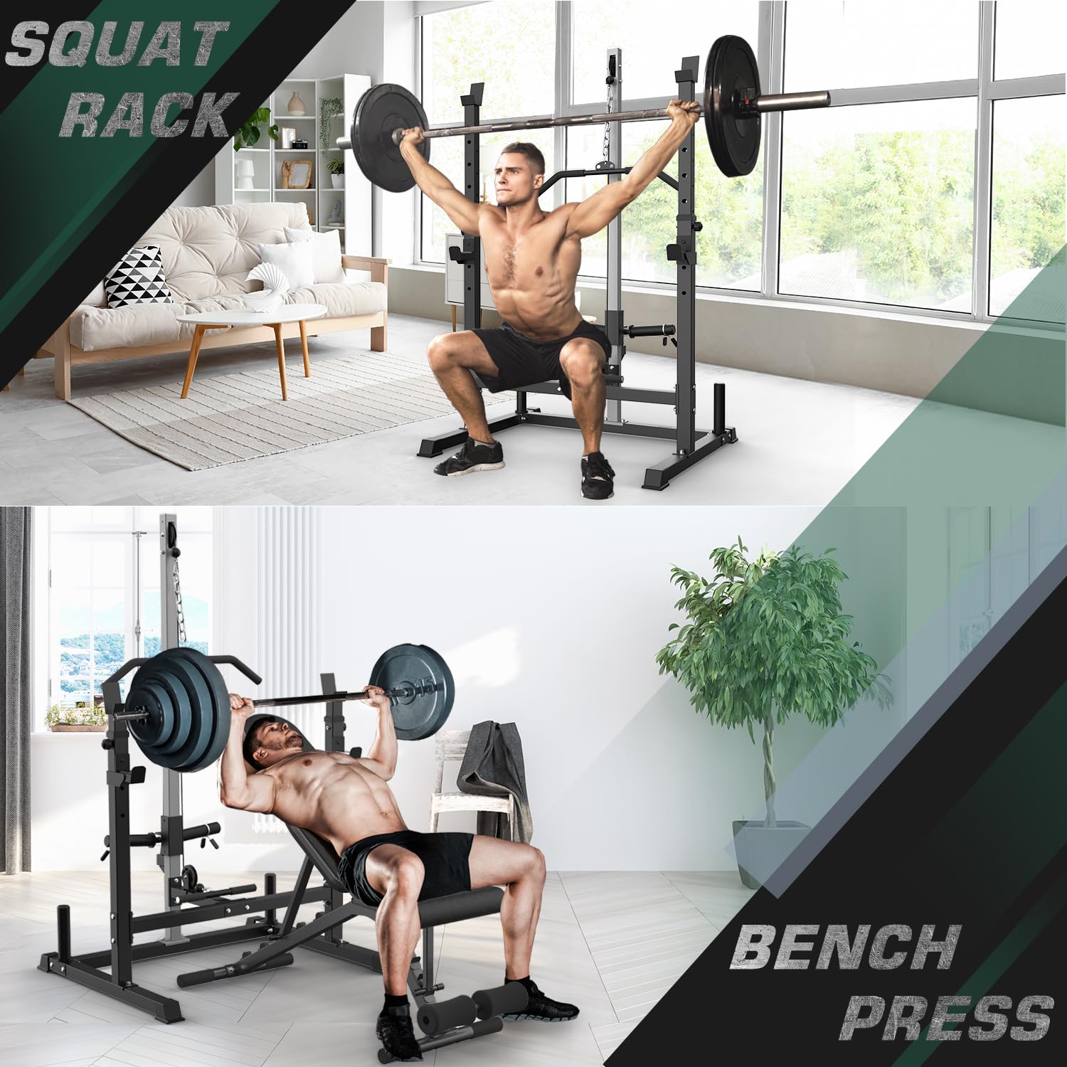 JX FITNESS Power Cage Rack mit Lat-Pulldown-Riemenscheibensystem, verstellbarer Kniebeugenständer, Kraftkäfig mit J-Haken für Heim-Fitnessstudio