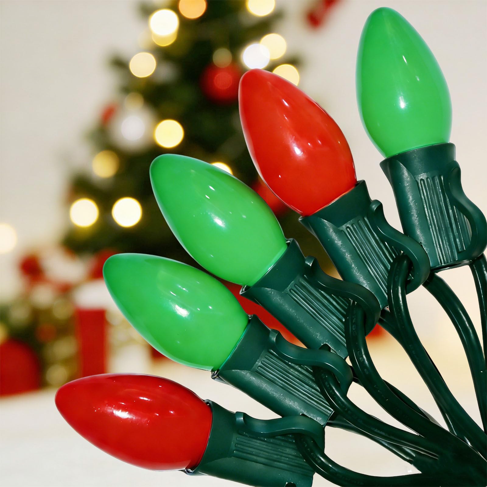 Oviejo C7 LED Christmas Lights, 25Ft C7 Red Green Ceramic String