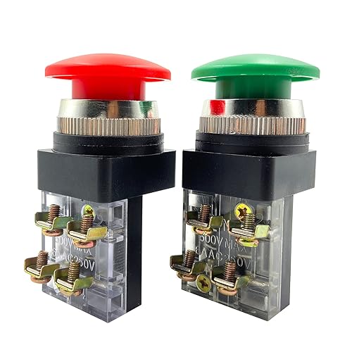 AC 250V 6A 1NO 1NC DPST Interruptor de botón de cabeza de hongo momentánea (verde 1 unidad, rojo, 1 unidad)