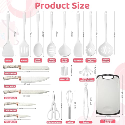 Miniatura 2 de Juego de utensilios de cocina de 37 piezas, juego de utensilios de cocina de silicona con juego de cuchillos de cocina y soporte, juego de