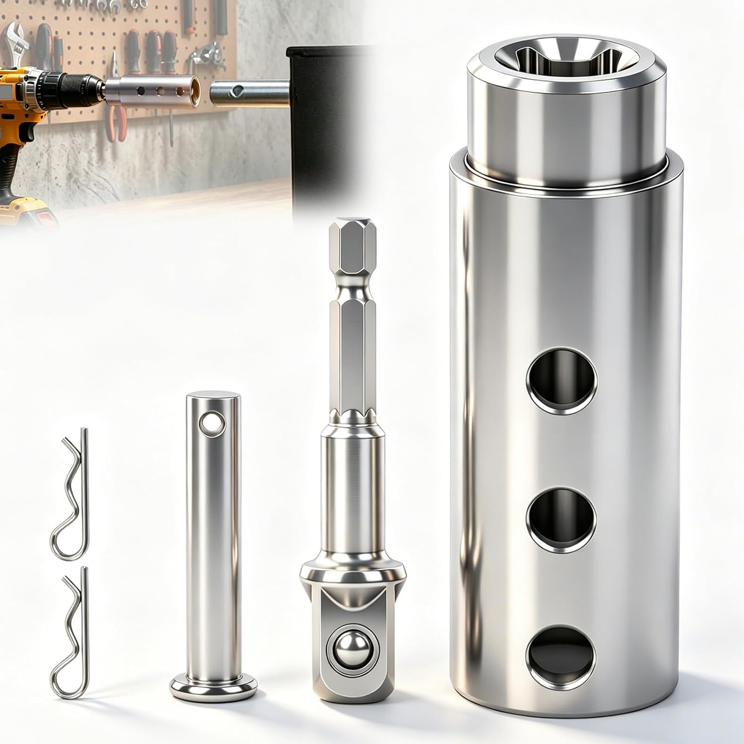 Trailer Jack Drill Adapter Compatible1 Inch Drive Shaft Heavy Duty Stainless Steel Power Jack Tool with 1/2" Socket Bit, Fits RV Camper,Construction Trailers