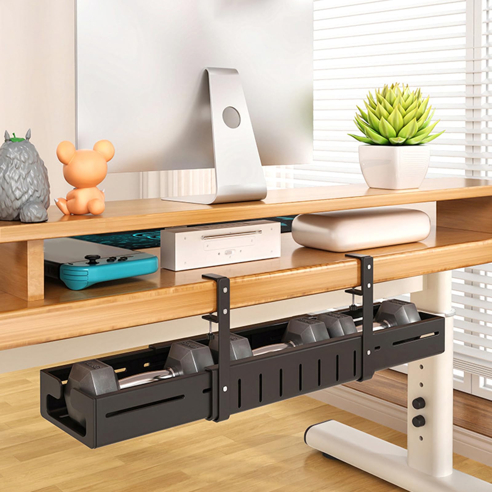Längenverstellbares Kabelmanagement Rack unter dem Schreibtisch, einfache Installation, Schreibtisch Kabelregal für Elektronik und Steckdosenleisten, Kabelrinne aus Karbonstahl