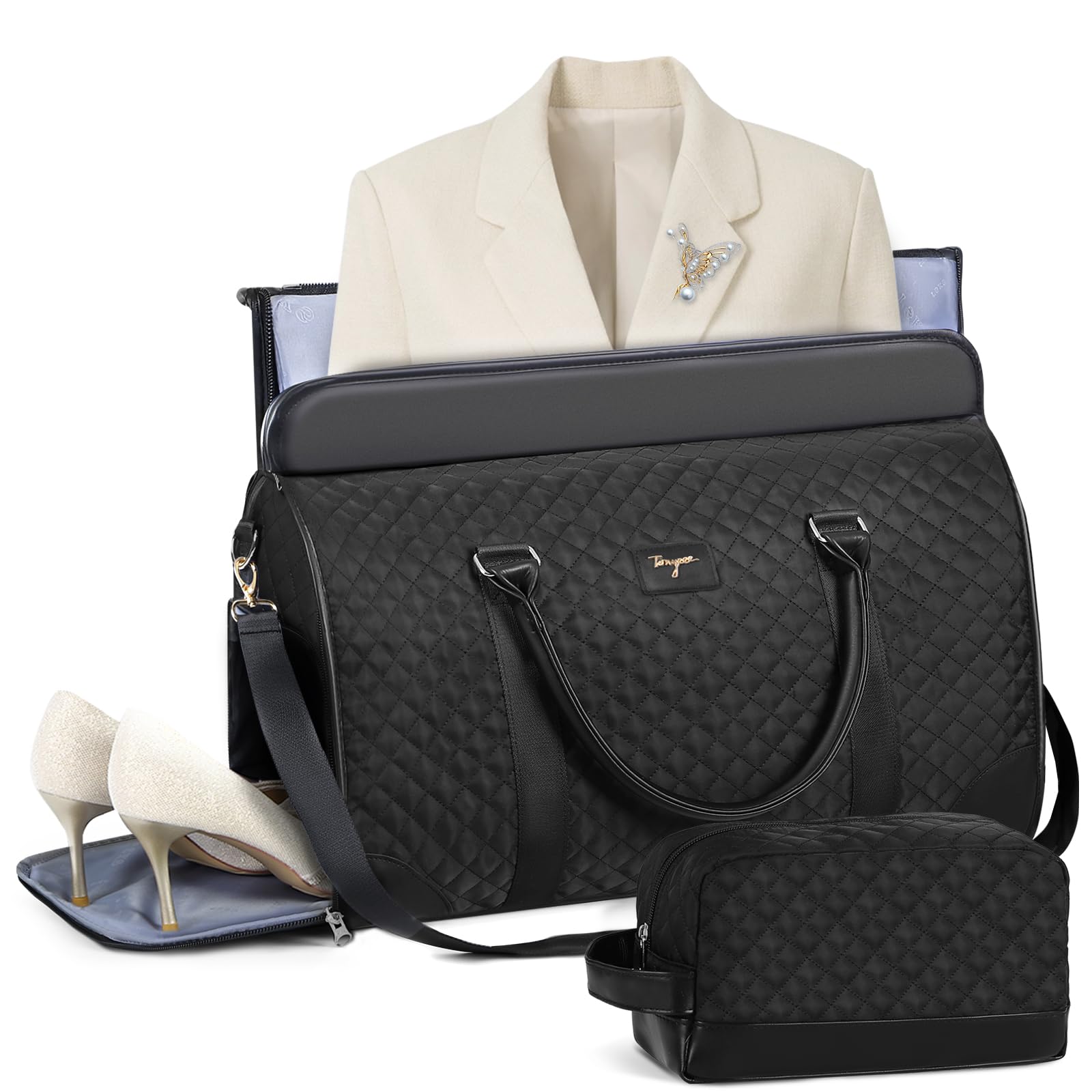 Tonyeee Convertible Garment Duffel Bags for Travel, Carry On Garment Bag with Shoe Compartment, 3 in 1 Foldable Suit Duffle Bag for Women, Jenni Bag