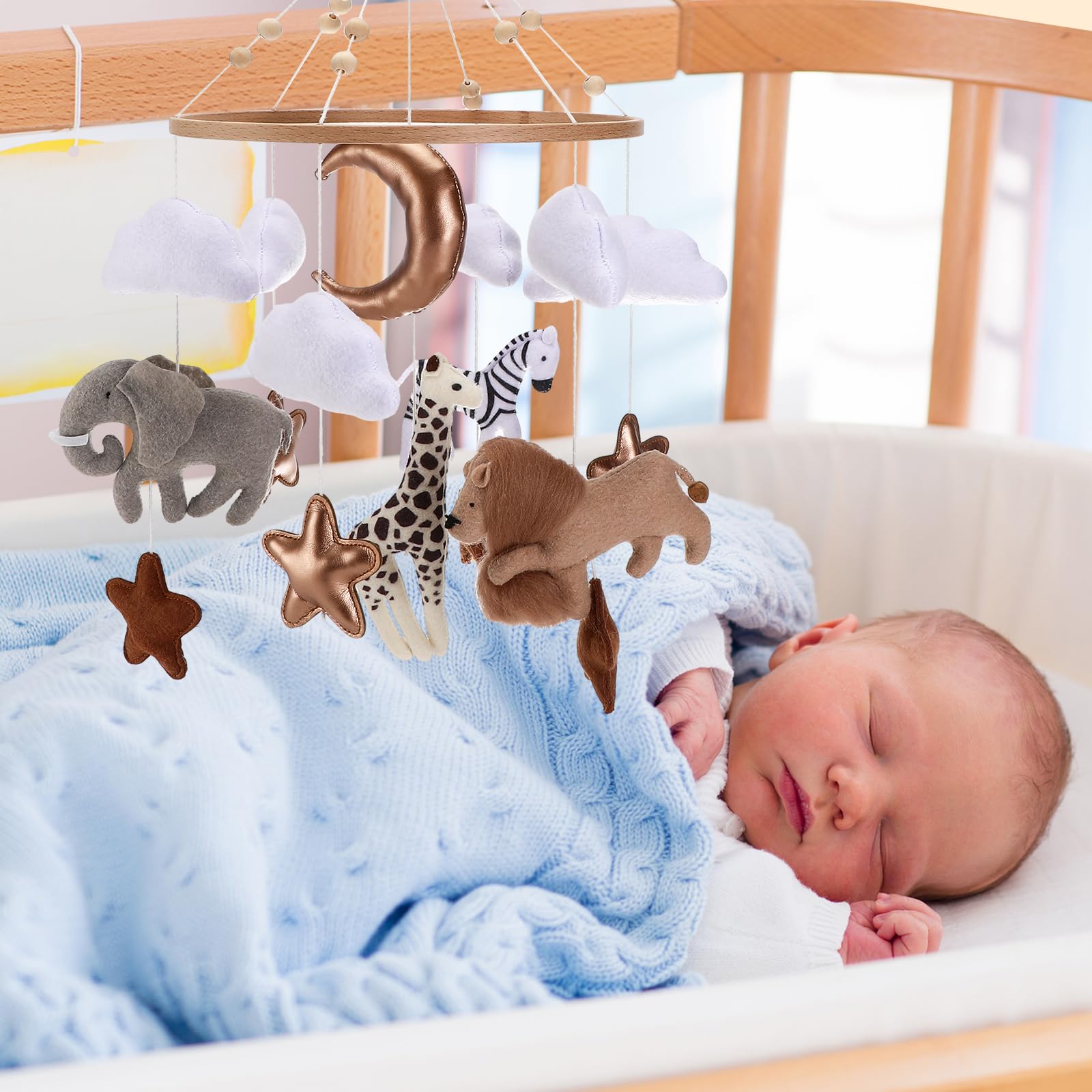 Collazoey Lettino mobile per bambini, Scacciapensieri mobile per bambini animali della foresta, ciondolo mobile per bambini elefante giraffa leone nuvola, regalo per bambine o bambini