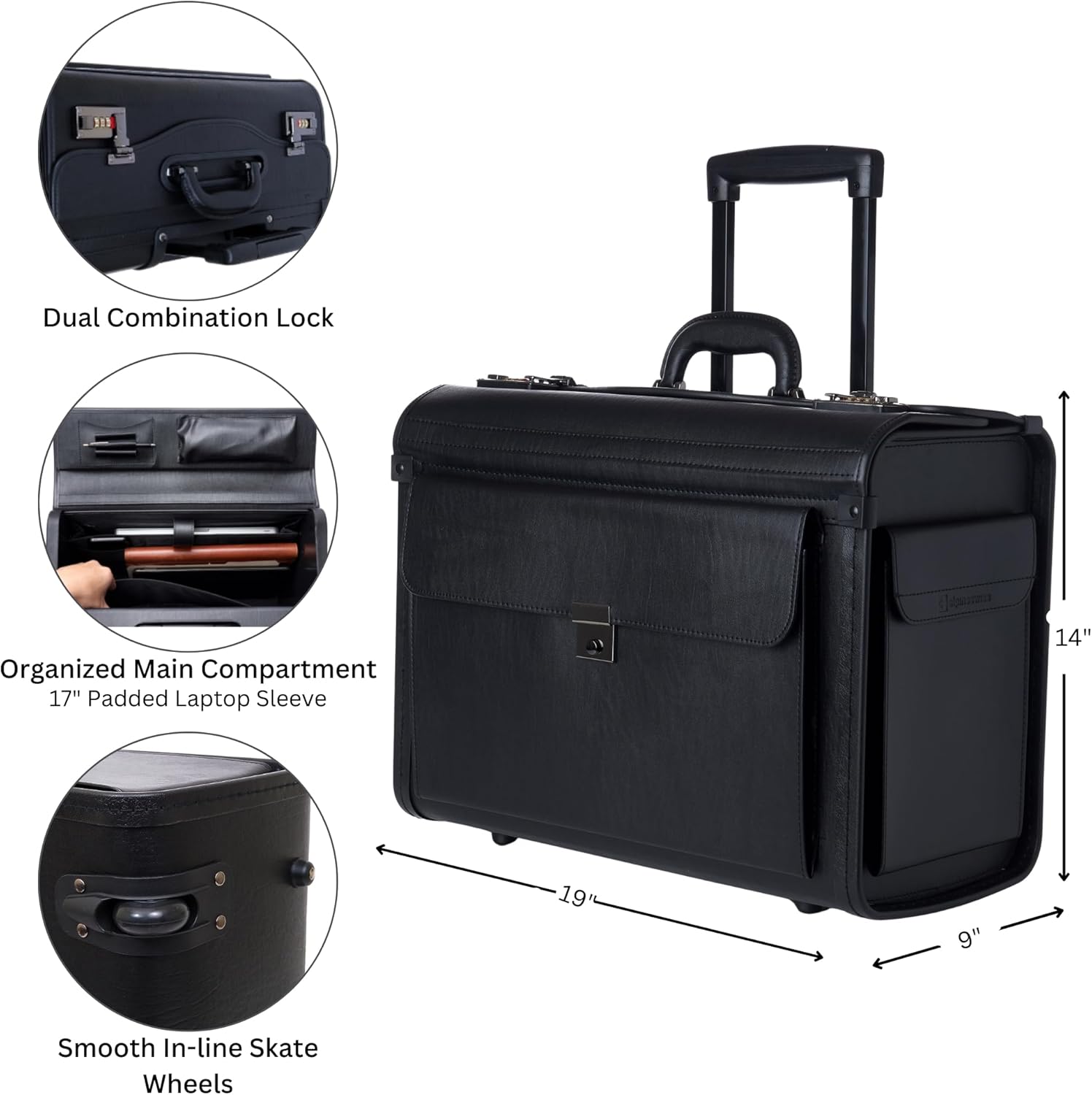 Alpine Swiss Rolling 17" Laptop Briefcase on Wheels Attache Lawyers Case Legal Size - Image 2