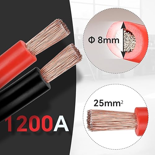 Miniatura 10 de Voilamart Cables de puente de alta resistencia para automóviles, calibre 1, 20 pies, 3000 amperios con bolsa de transporte, cable de puente de