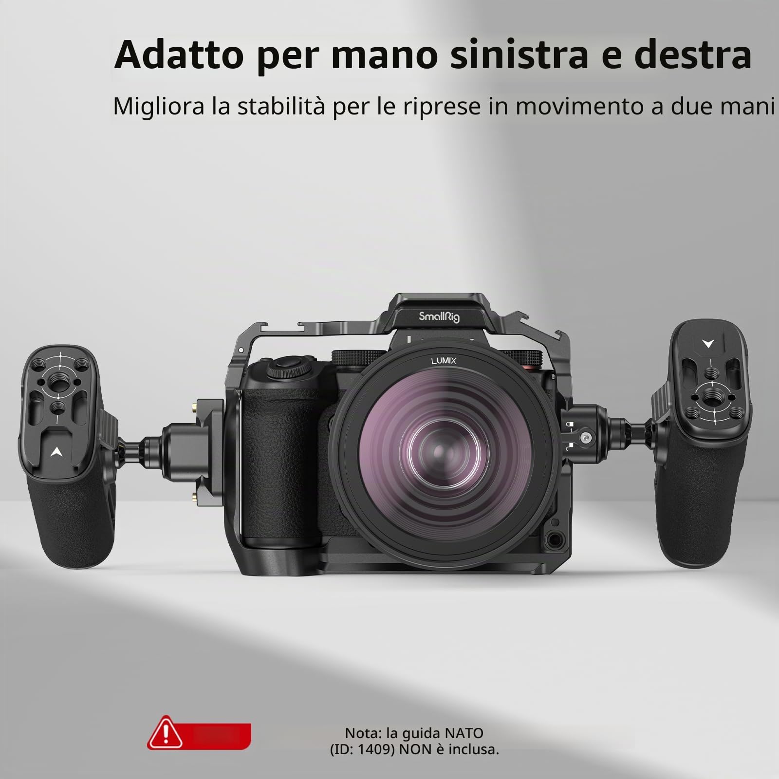 SMALLRIG Maniglia Laterale Universale NATO, Maniglia Laterale per Fotocamera Girevole a 360° con Silicone Antiscivolo, con Fori Filettati Incorporati, Foro per Cinturino da Polso, Cold Shoe – 4359