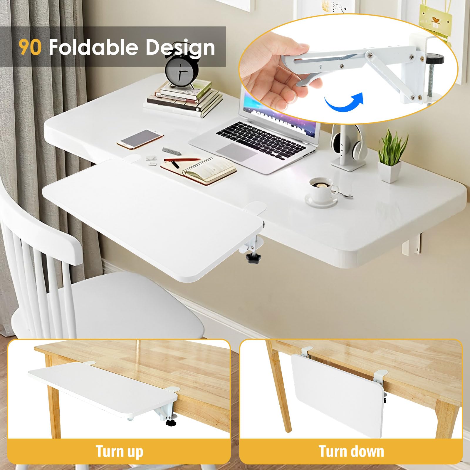 Plateau D'Extension De Bureau 52x25 Cm - Support Accoudoir Pliable Ergonomique Pour Clavier