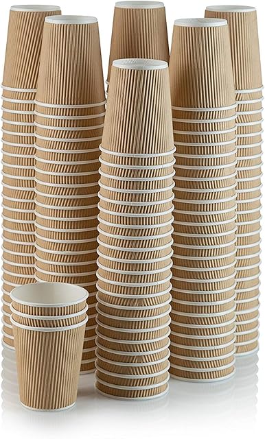 HOT BARGAINS, 100 X 16oz Disposable Kraft Paper Cups for Hot and Cold Drinks, Triple Walled Ripple Cups for Coffee, Tea and Other Drinks Hot and Cold Disposable Tableware