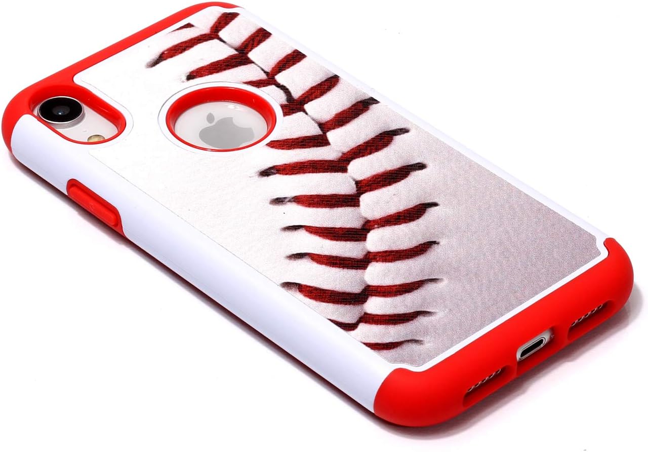 iPhone XR Case - Baseball Sports Pattern Shock-Absorption Hard PC and Inner Silicone Hybrid Dual Layer Armor Defender Protective Case Cover for Apple iPhone Xr 6.1 inch(2018)