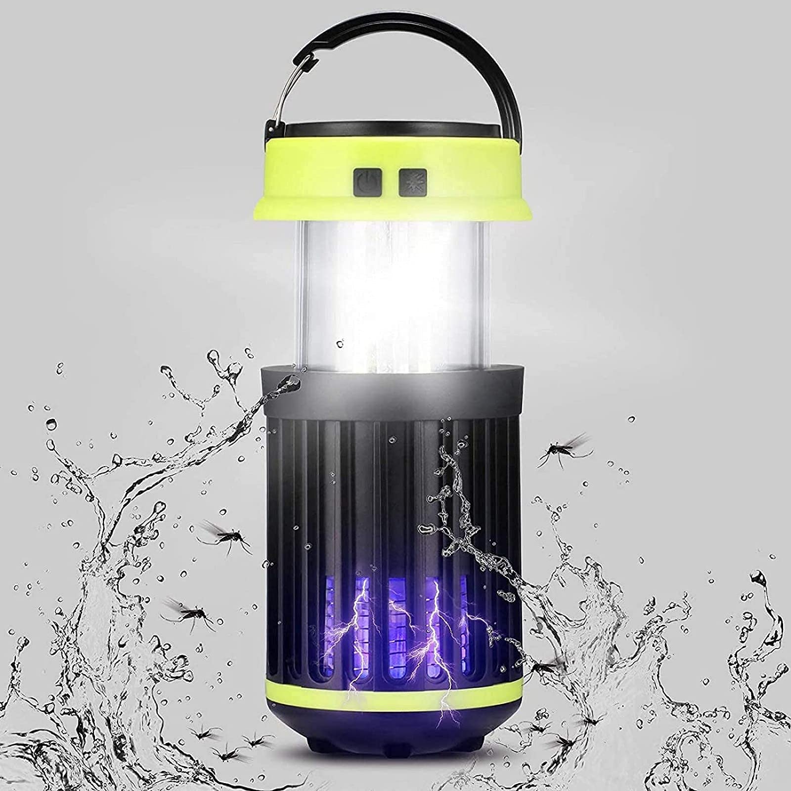 Mosquito Killer Ip65 - Elettrico UV Icida, Lampada da campeggio 3 in 1, Ricaricabile tramite USB, Portatile a energia solare, Zanzara e Trappola per zanzare