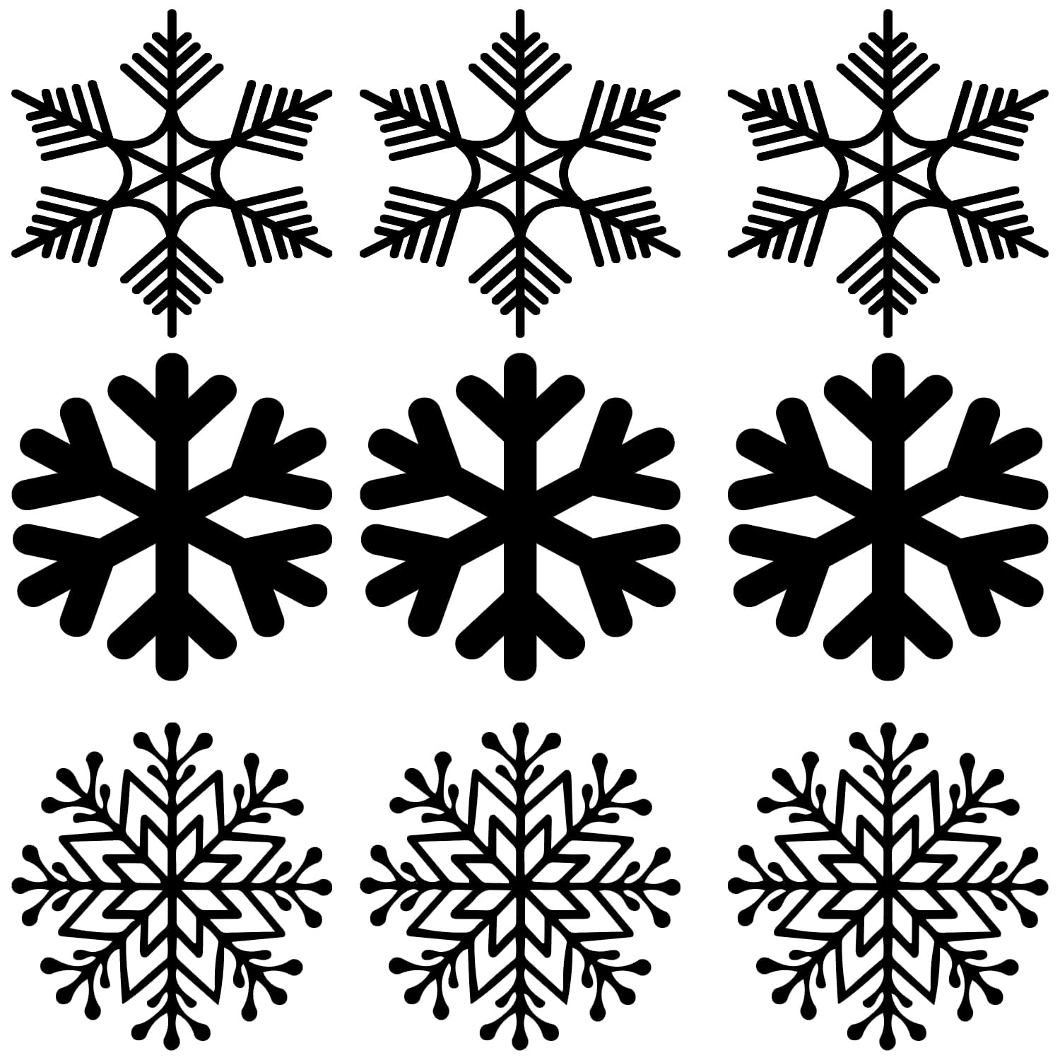 9 Pack of Black Snowflake Vinyl Wall Art Sticker, Xmas Vinyl Decal, Bedroom, Kid's Room, Christmas Decorations, Window Stickers (Black, 20cm Snowflakes - Pack of 9)
