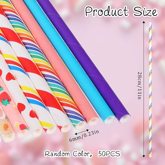 50 PCS Cotton Candy Floss Sticks, Random Colorful Cotton Candy Floss Sugar and Cones, Candys Holder Paper Straws Tapers Supplies for Birthday Wedding Party Candy Making