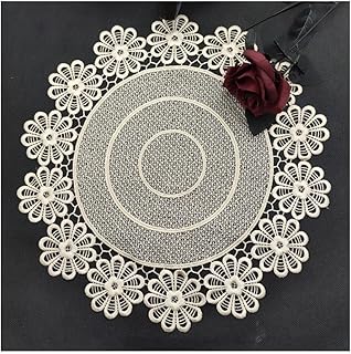 Jilibaba Tovagliette da tavolo in pizzo, sottobicchieri, centrotavola, fiori rotondi all'uncinetto, tovaglia ricamata per fai da te, decorazione di nozze, 1 pezzo