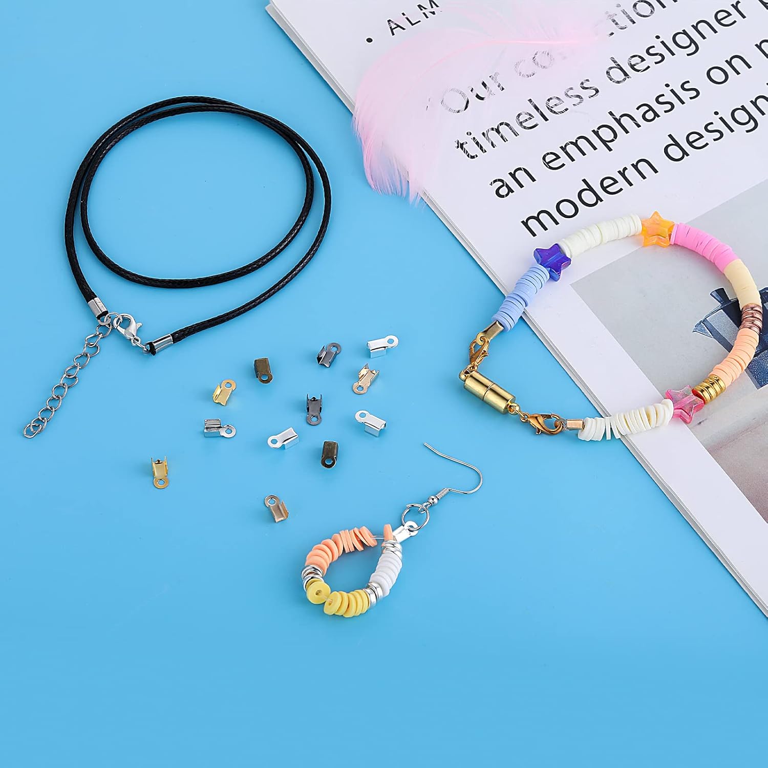 Yolev 1200Pieces Fold Over Clasp Cord Ends Terminators Crimp End Tips Leather Ribbon Ending Clasp Tips Jewelry Connector for Necklace Bracelet Jewelry Making - Image 5