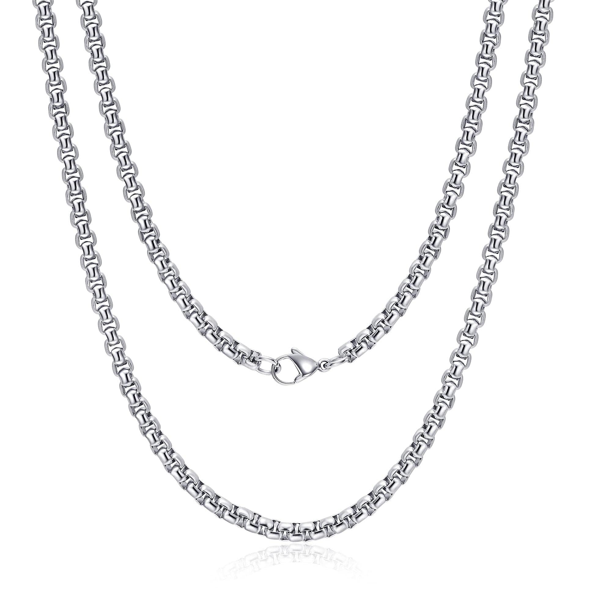 Bowisheet Black Square Rolo Chain Stainless Steel Round Box Chain Necklace Men Women