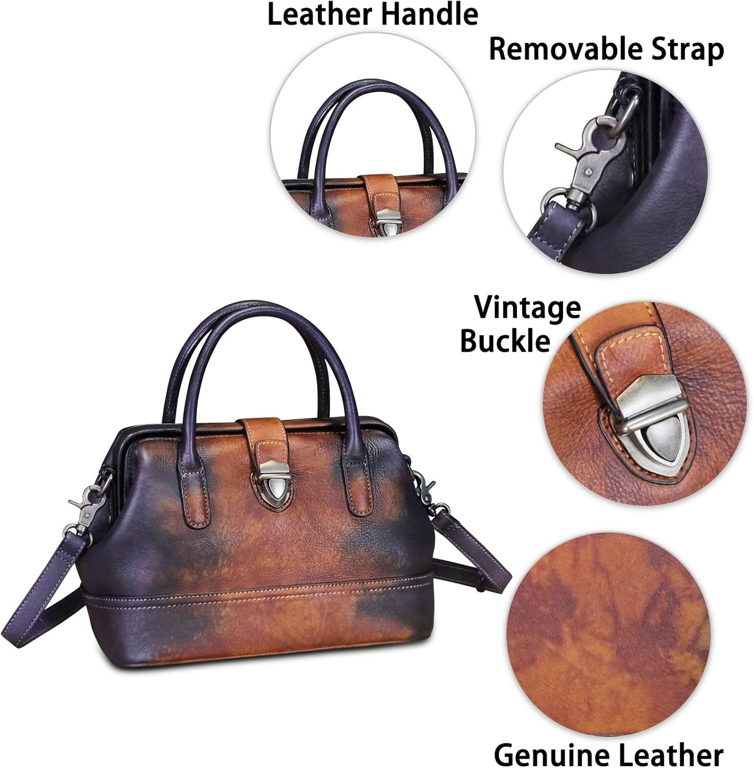 Genuine Leather Purses and Handbags for Women Vintage Handmade Real Leather Shoulder Bag Crossbody Satchel Purse with Strap - Image 6