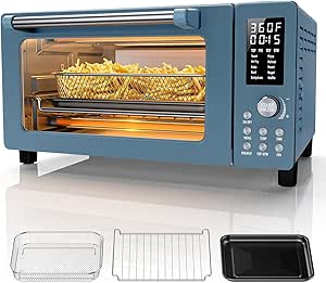 Nuwave Bravo Pro Convection Air Fryer Toaster Oven Combo, 2025 New and Improved, 10-in-1, 50°-450°F Temp Controls, Quick & Even Crisp Technology, 21Qt Capacity, Cozy Blue, PFAS Free