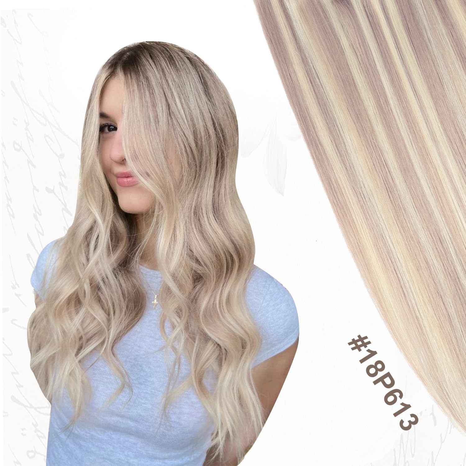 XDhair Clip in Extensions Echthaar Blond Echthaar Extensions | 35cm 100g,Ashblond Highlight Gebleichtes Blond Clip in Remy Haarverlängerungen Echthaar #18P613,14 Zoll 6 Stück