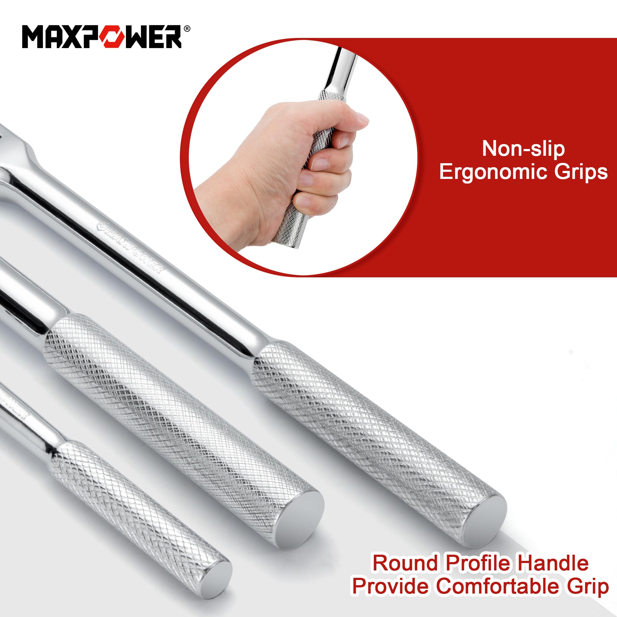 MAXPOWER 3Pcs Breaker Bar Set, 1/2" Drive Breaker Bars for 370mm/15-inch - Image 4