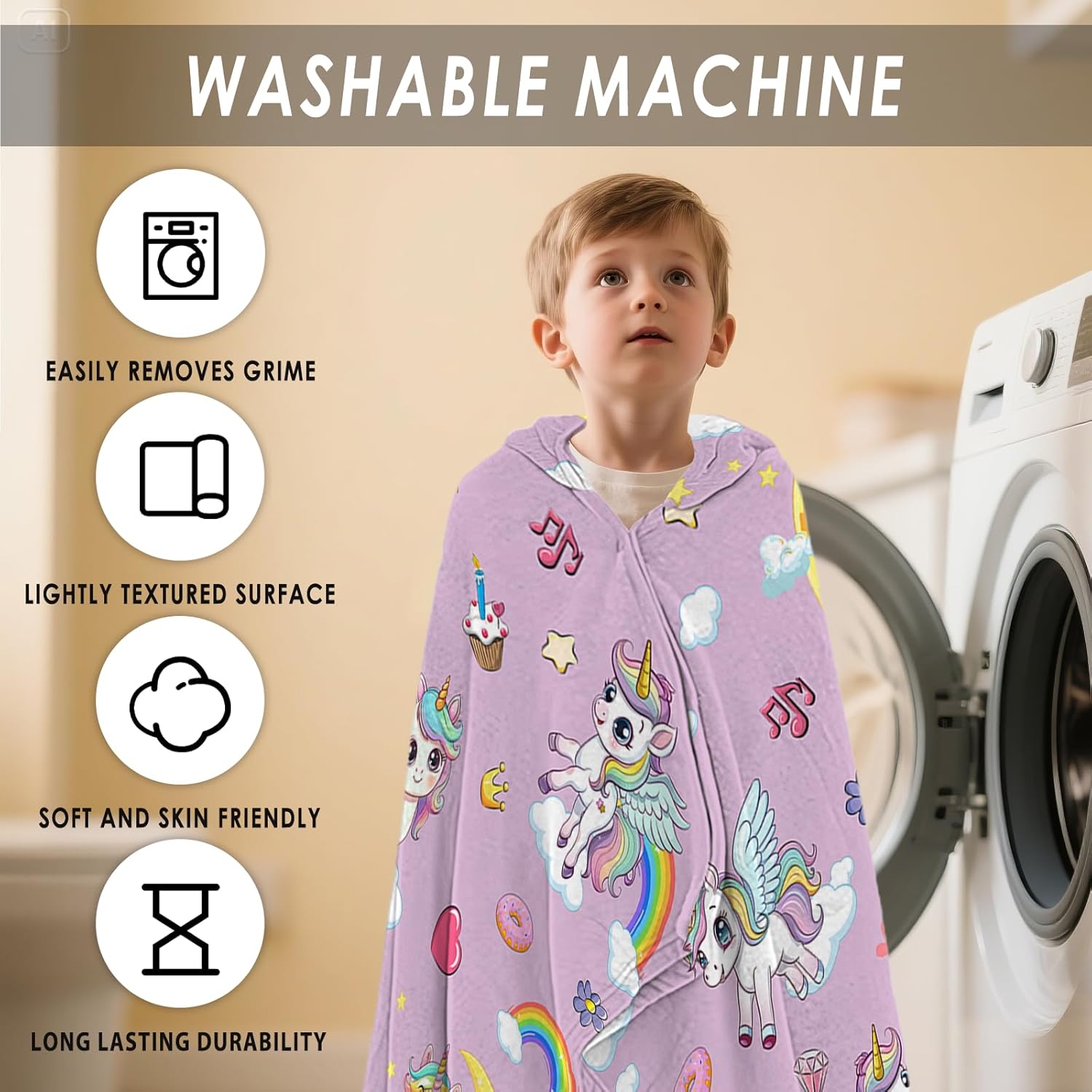 Unicorn Hooded Beach Towel for Kids, Pink Rainbow Hooded Towels for Toddlers 30" x 50", Kids Beach Towels for Pool, Travel, Swim, Unicorn Wearable Bath Towel for Girls, Toddlers - Image 5