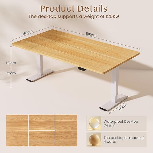FLEXISPOT Escritorio Elevable Eléctrico Mesa Regulable en Altura 180x80 cm con 2 Potentes Motores Escritorio Estable Escritorio de pie Eléctrico Regulable en Altura con Función Memoria(Blanco+Arce) - 2
