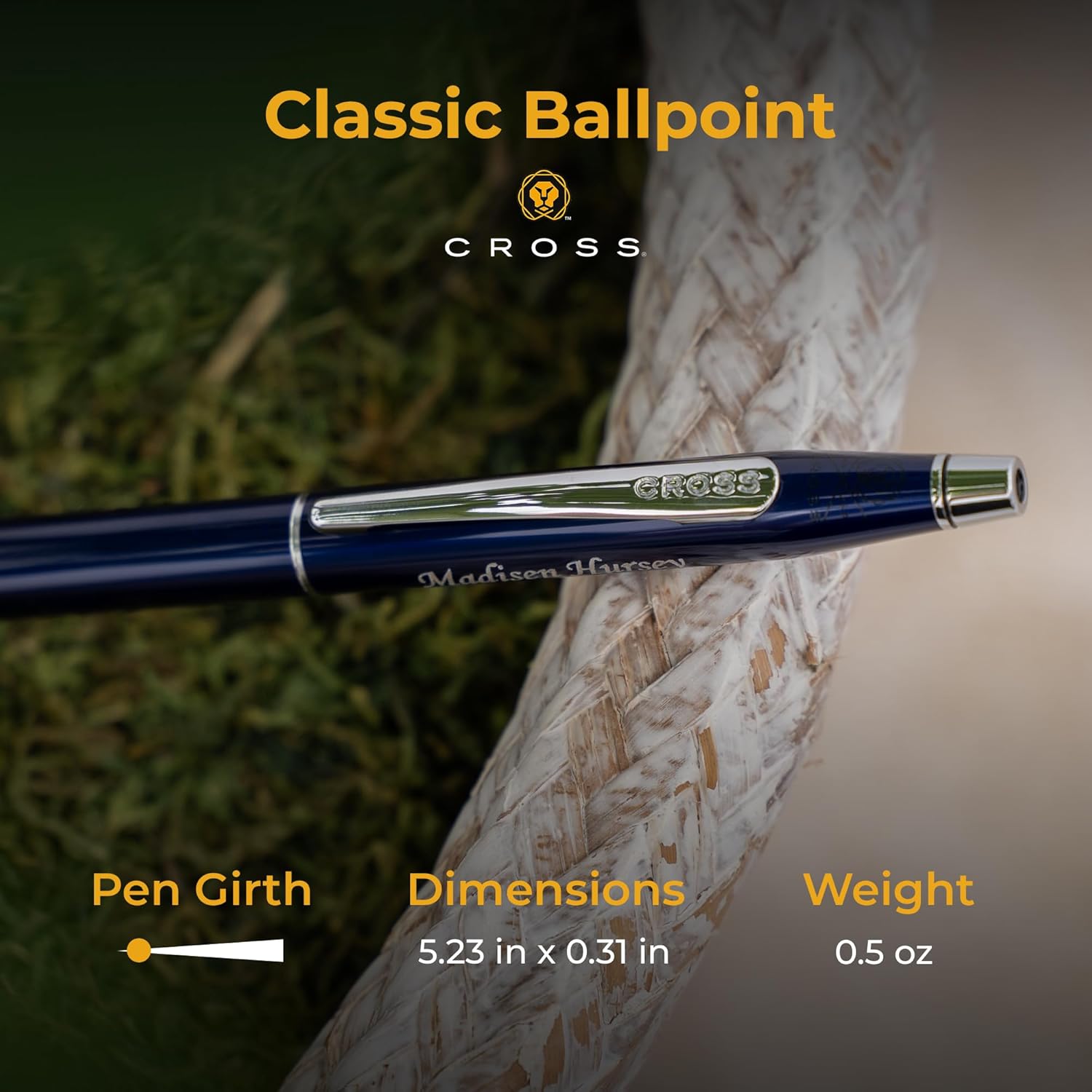 Cross Classic Century Ballpoint Pen, Translucent Blue with Chrome Trim, Custom Engraved — Teacher, Nurse, Doctor, Attorney, or Graduation Gift
