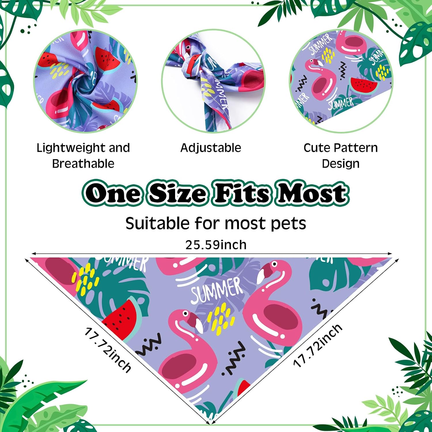 Reginary 72 Pack Summer Bandanas - Triangle Scarf Bibs for Dogs, Adjustable Pet Bandanas for Costume Accessories (Cute)