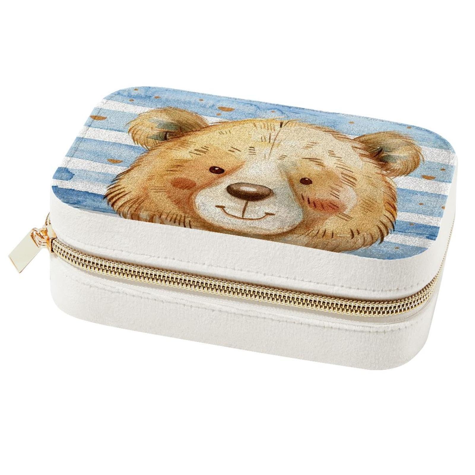 Boîte à bijoux aquarelle ours : coffret de rangement voyage pour bagues et colliers