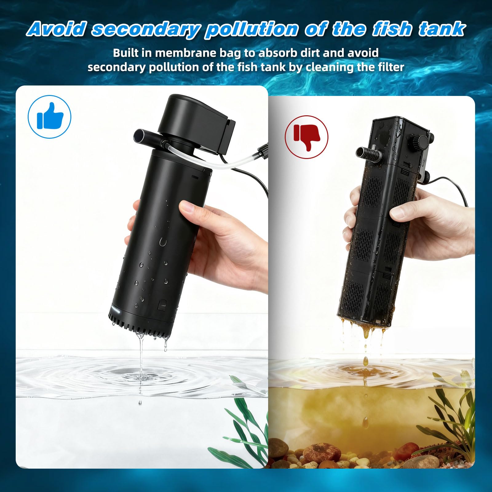 Filtre d'aquarium de 500 gph, stérilisateur UV pour aquarium de 200 à 700 litres, filtre à pompe submersible pour eau verte, machine à tuer les algues vertes ultra silencieuse avec désodorisation