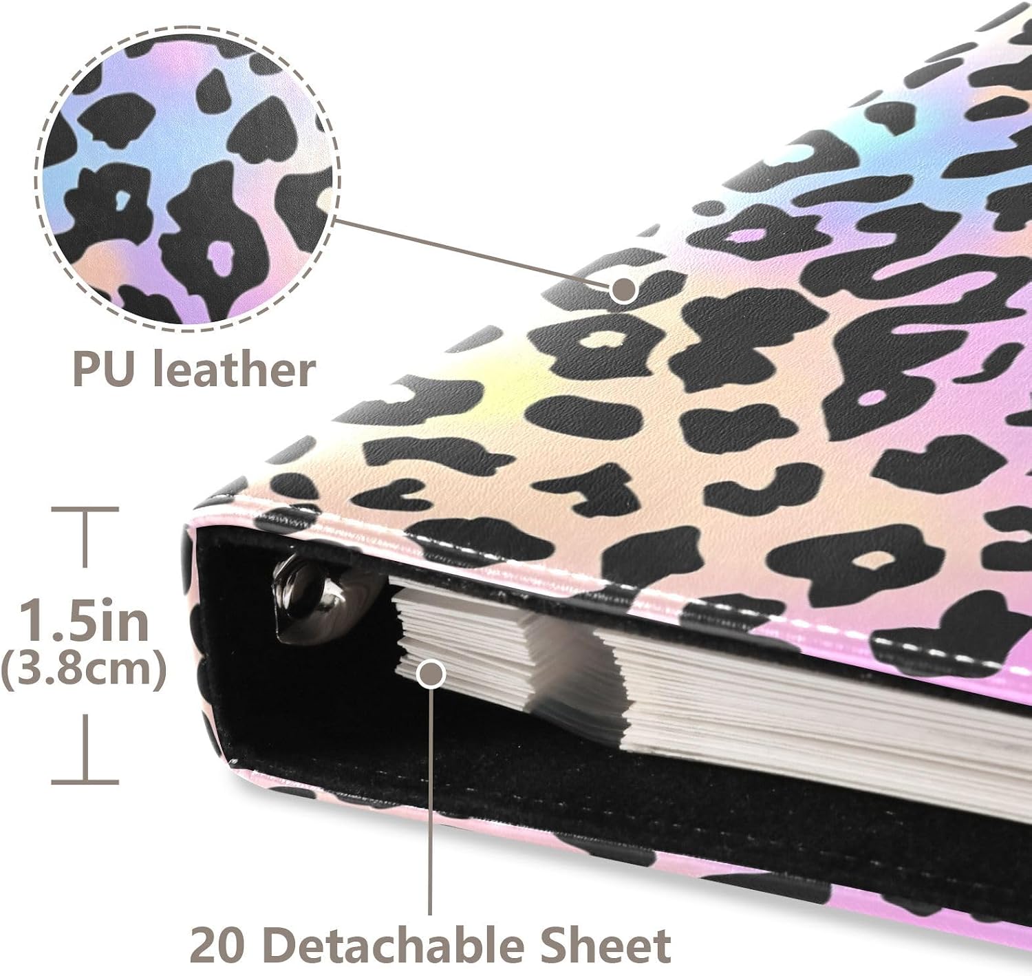 Large Photo Album, Rainbow Leopard Print Personalized Leather Cover Photo Book for 4x6 5x7 6x8 Pictures, Photo Albums for Family, Baby, Wedding