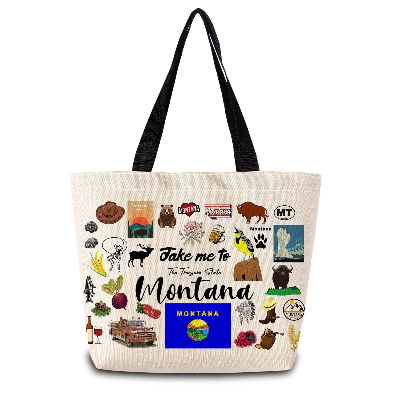 ZhuVantrix Take Me To Montana Tote Bag Reusable Grocery Bags Aesthetic Shopping Shoulder Handbag with Interior Pocket Lightweight & Washable Stylish