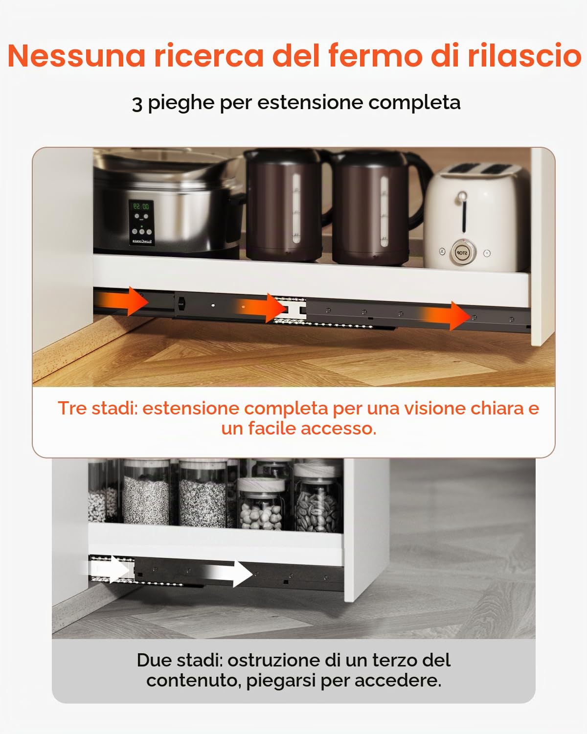 VEVOR Guide per Cassetti Sottotop, Guide per Mobili Sottoscala con Cuscinetti a Sfera a Estensione Completa, Capacità 117 kg, Guide Resistenti, per Sostituzione, Nero 400 mm, 1 Paio