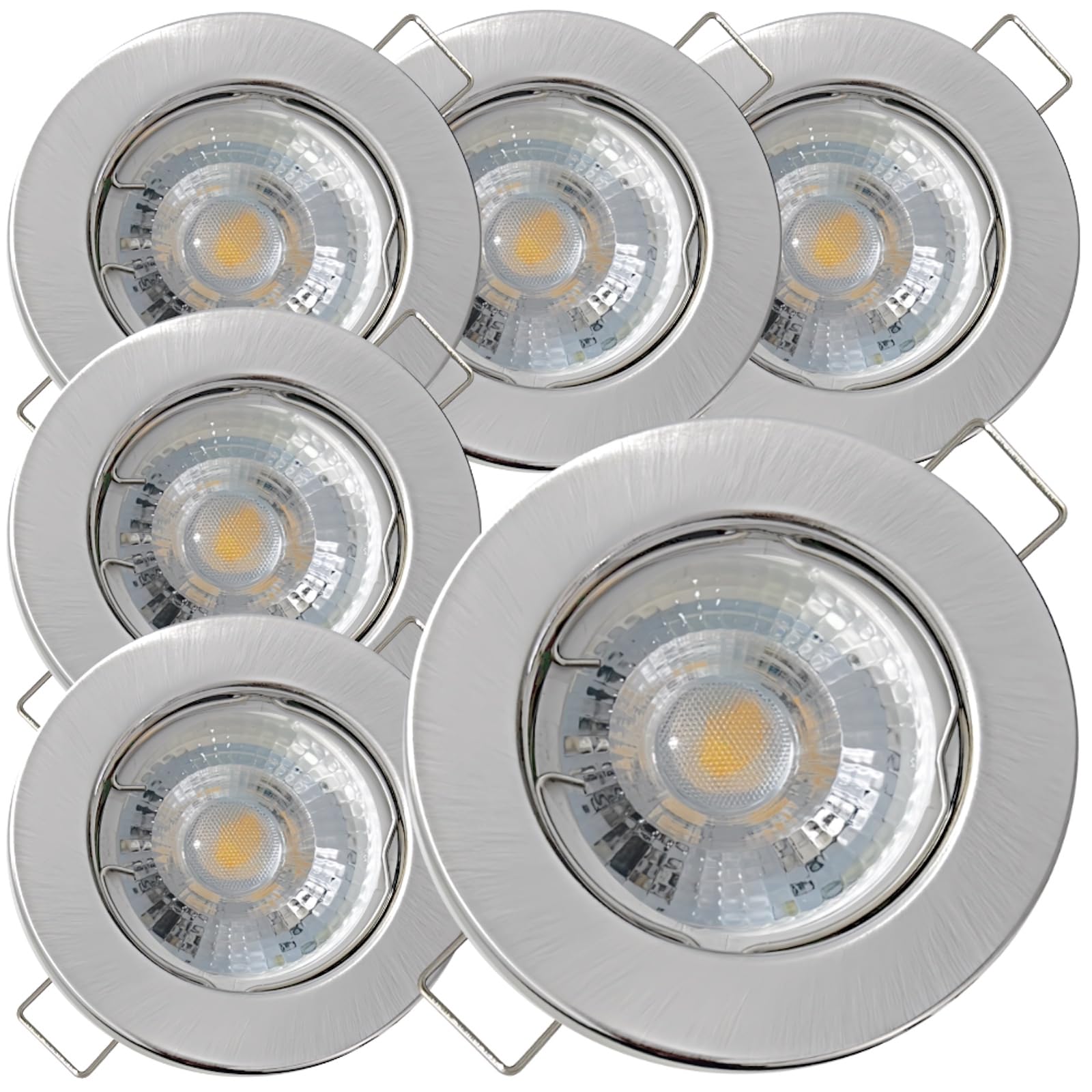 6 Stück flacher LED Einbaustrahler Lotta 230V 5W COB Step-Dimmbar | IP20 | Farbe: Edelstahl gebürstet | Einbauleuchte 4000K Neutralweiß | Kompakter Deckenspot für Wohnbereich