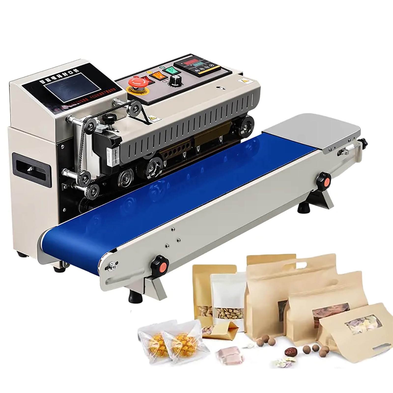 Changlkj Continuous Sealing Machine, Automatic Horizontal Bag Sealer, Sealing Width 6-12Mm And 0-300℃ Precise Adjustment, Speed 0-12M/Min And Support Inkjet Printing, For Grocery Stores, Supermarkets
