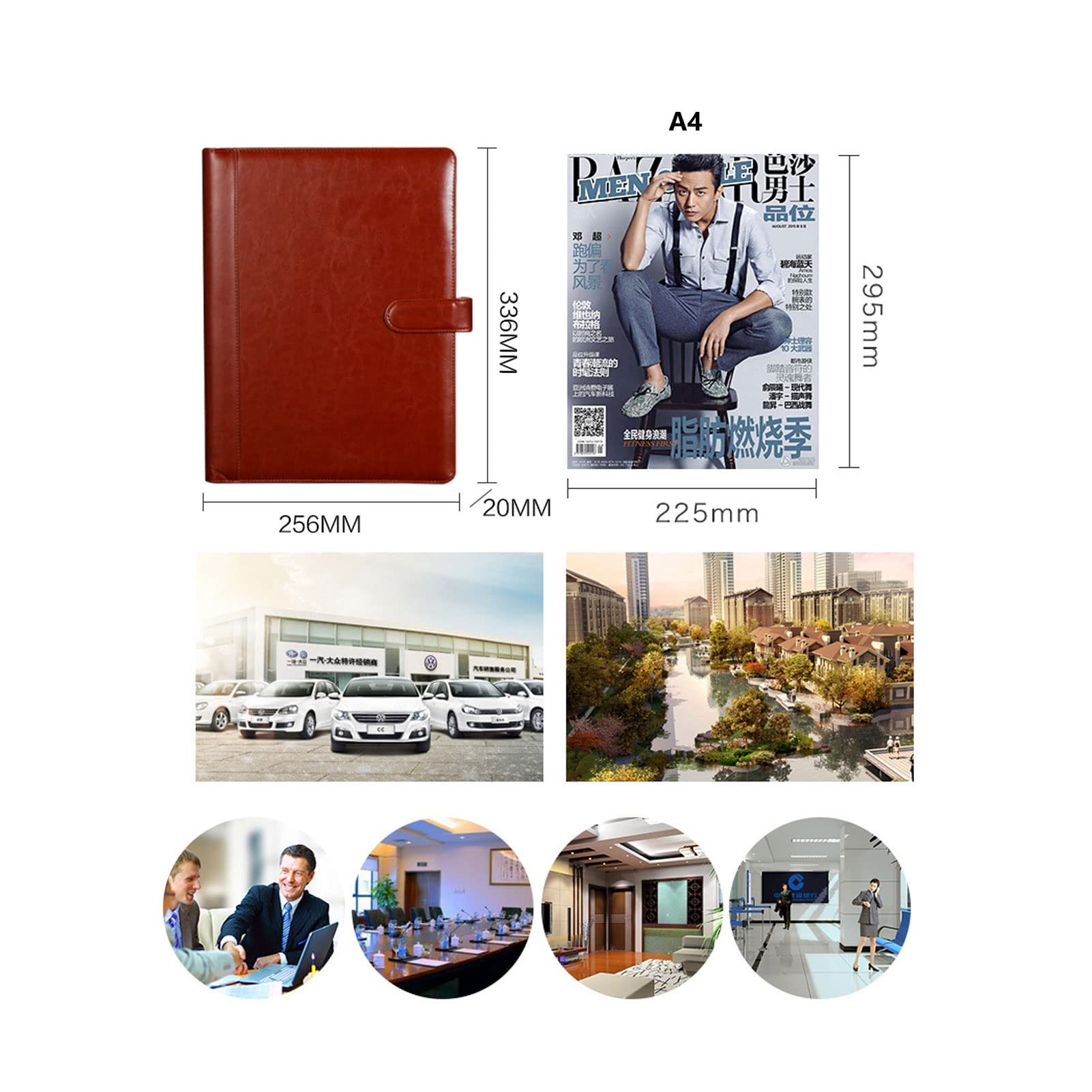 Organizator folderów Padfolio PU Skórzany segregator do teczek A4 Portfolio Padfolio Planer dokumentów biznesowych dla kobiet Mężczyźni Skórzany organizer do teczek z kalkulatorem i pismem odręcznym(B