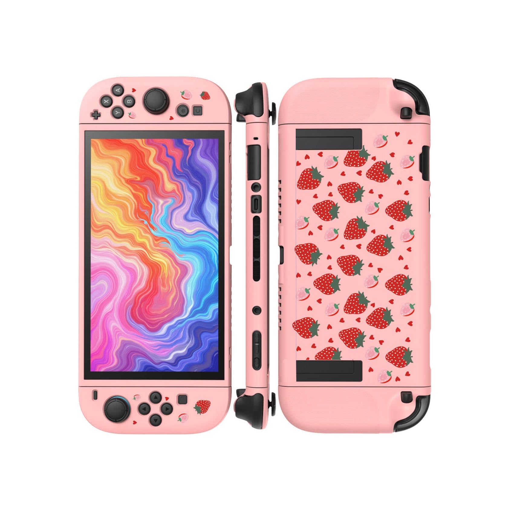 Textured Grip Protective Case Compatible with Nintendo Switch 2 (2025) – Cute Pink Strawberry Design, Matte Shockproof TPU Shell with Anti-Slip Handles, Ergonomic & Comfort Slim Back Cover — view 7