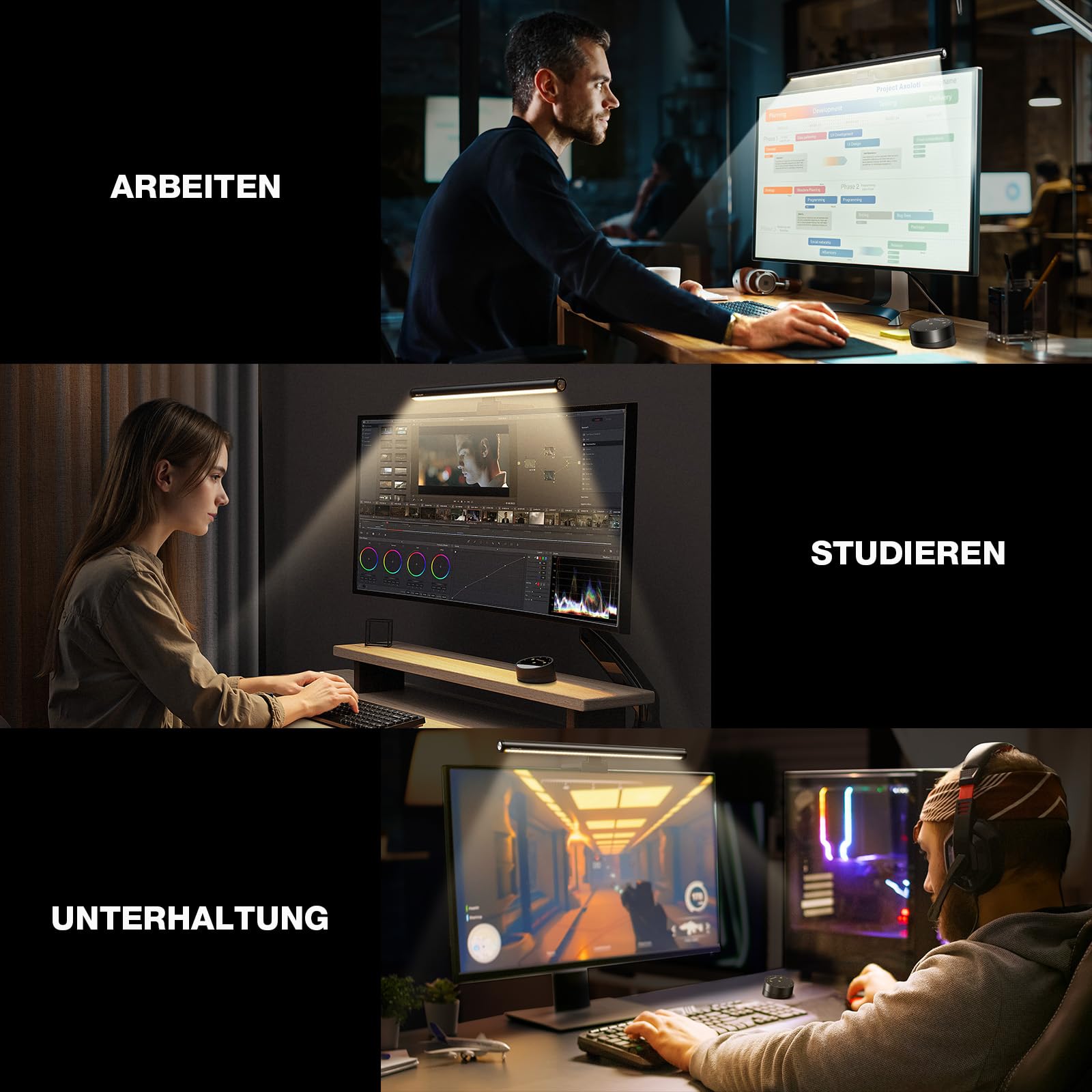 Douxlife LED Computer Monitor Light Bar Screenbar mit Touch Control und Fernbedienung, USB aufladen Büro bildschirm lampe, Stufenlos Dimmbare Helligkeit & Farbtemperatur Augenschutz für PC Schwarz